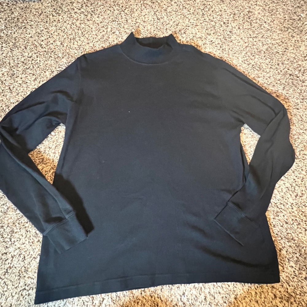 Lands End Women Black 100% Cotton Mock Neck Long Sleeve Top Size M 10-12 RN62830